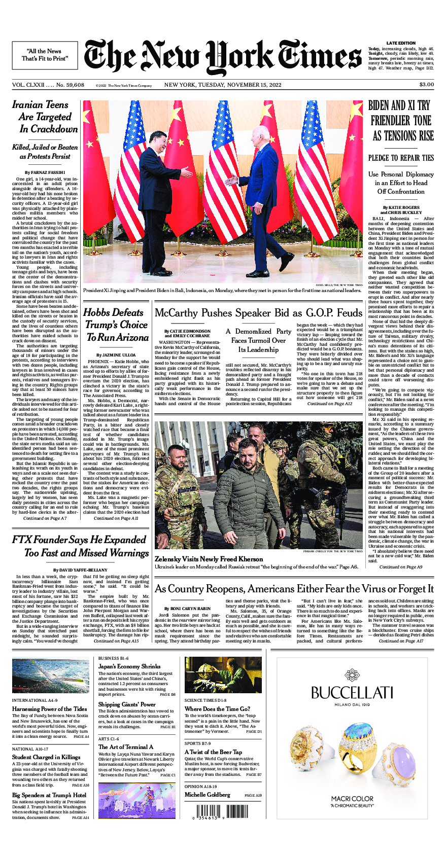 Prima-pagina-New-York-Times-del-2022-11-15