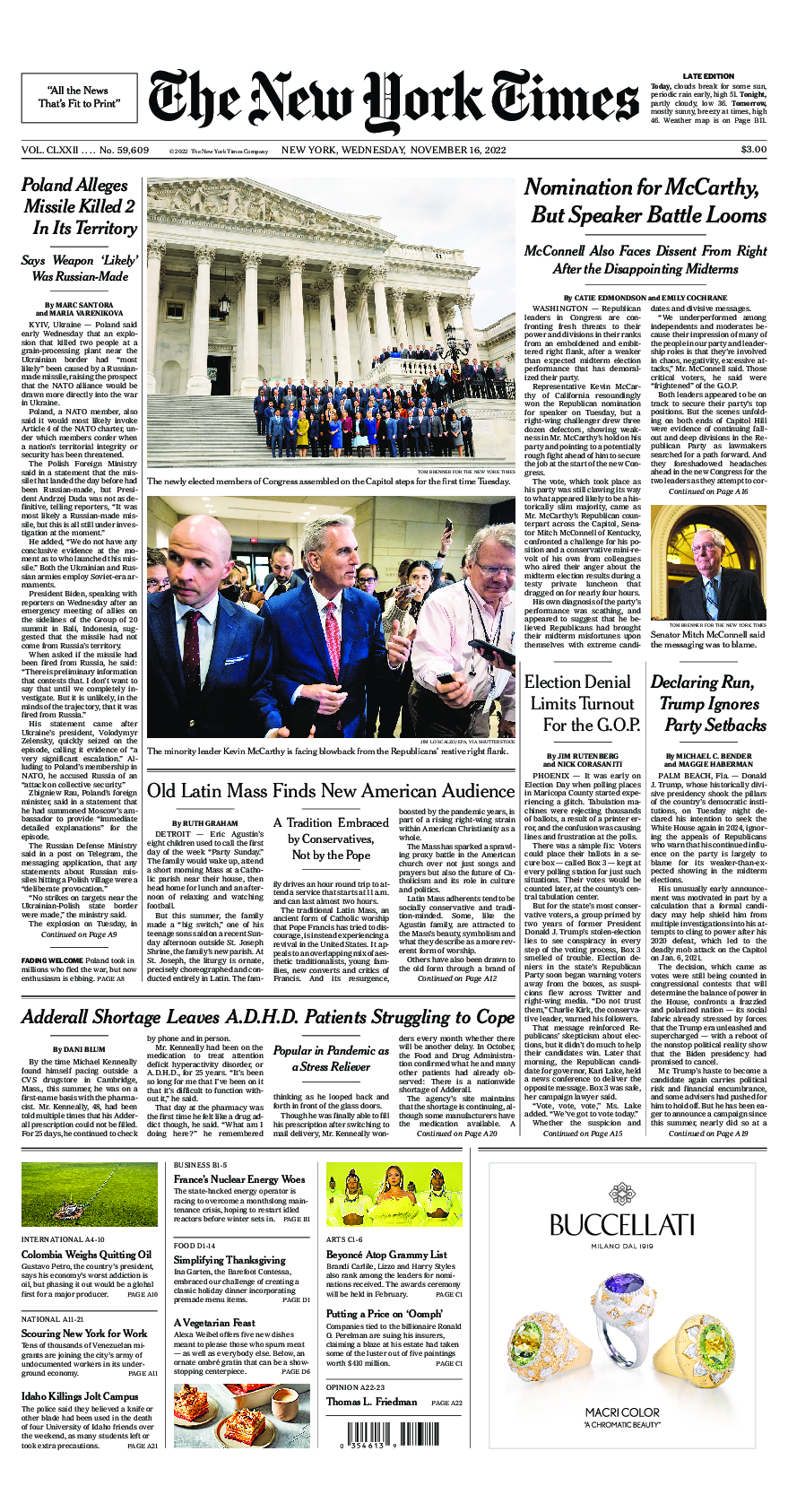 Prima-pagina-New-York-Times-del-2022-11-16