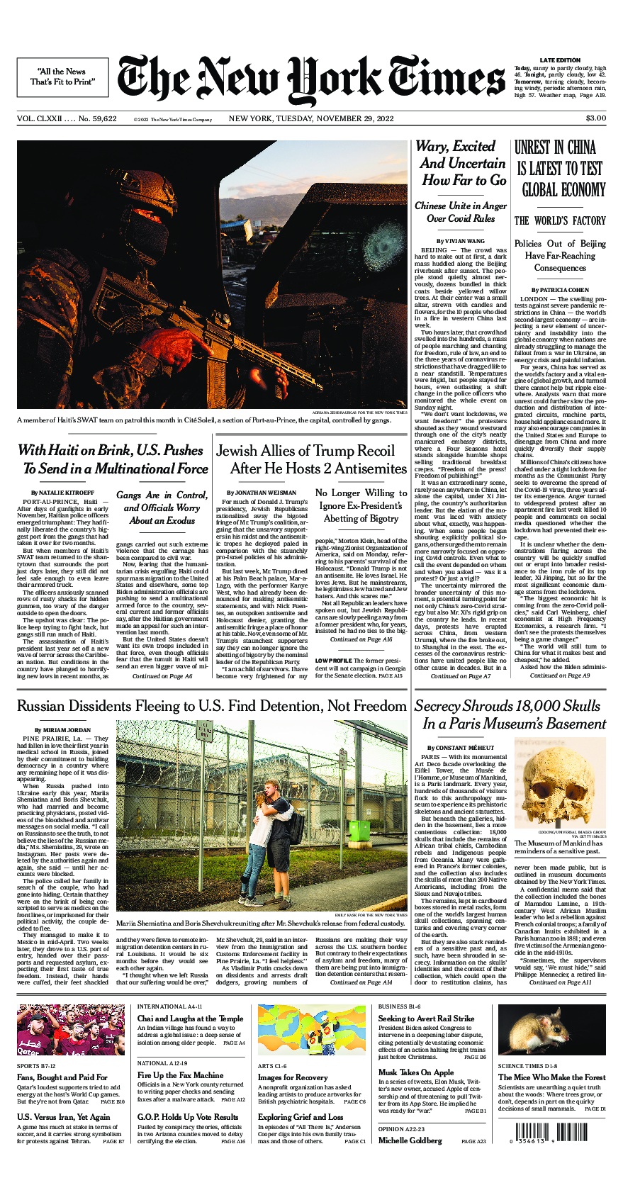 Prima-pagina-New-York-Times-del-2022-11-29