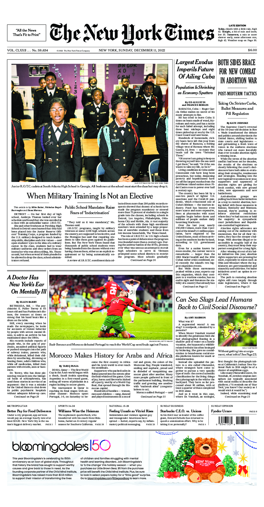 Prima-pagina-New-York-Times-del-2022-12-11