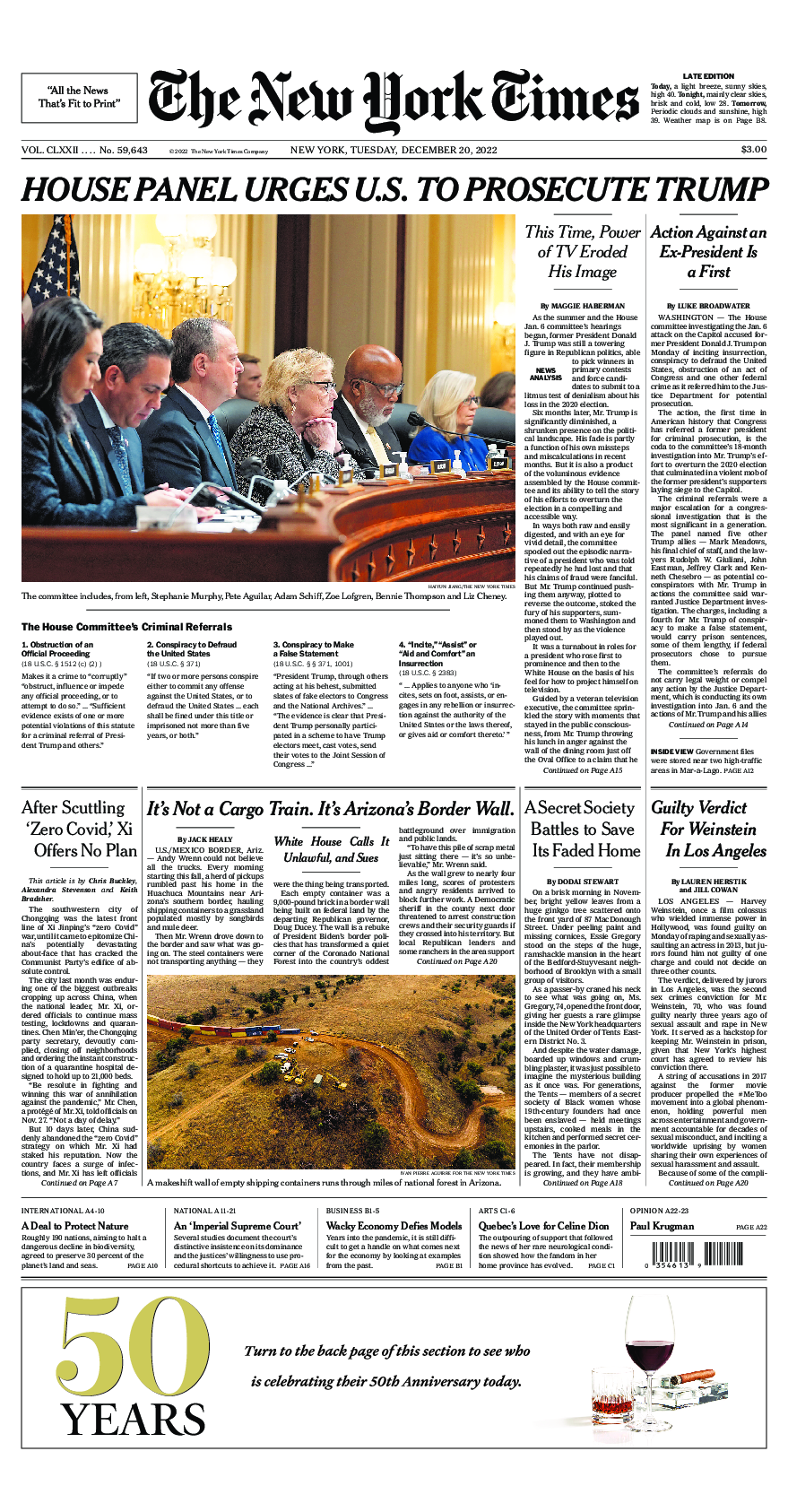 Prima-pagina-New-York-Times-del-2022-12-20