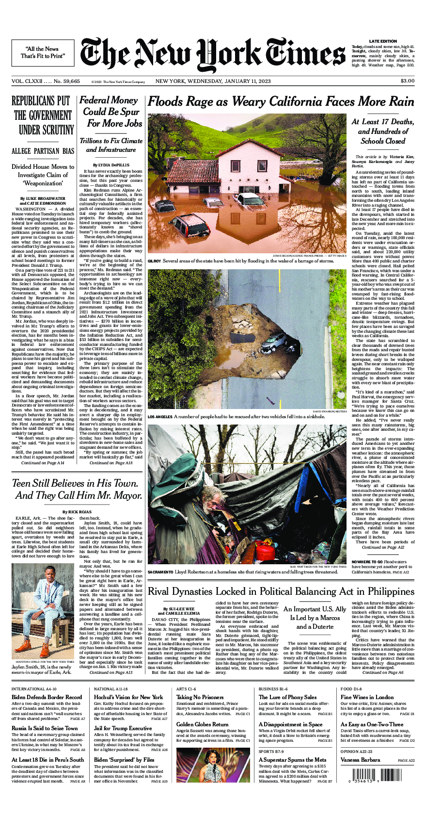 Prima-pagina-New-York-Times-del-2023-01-11