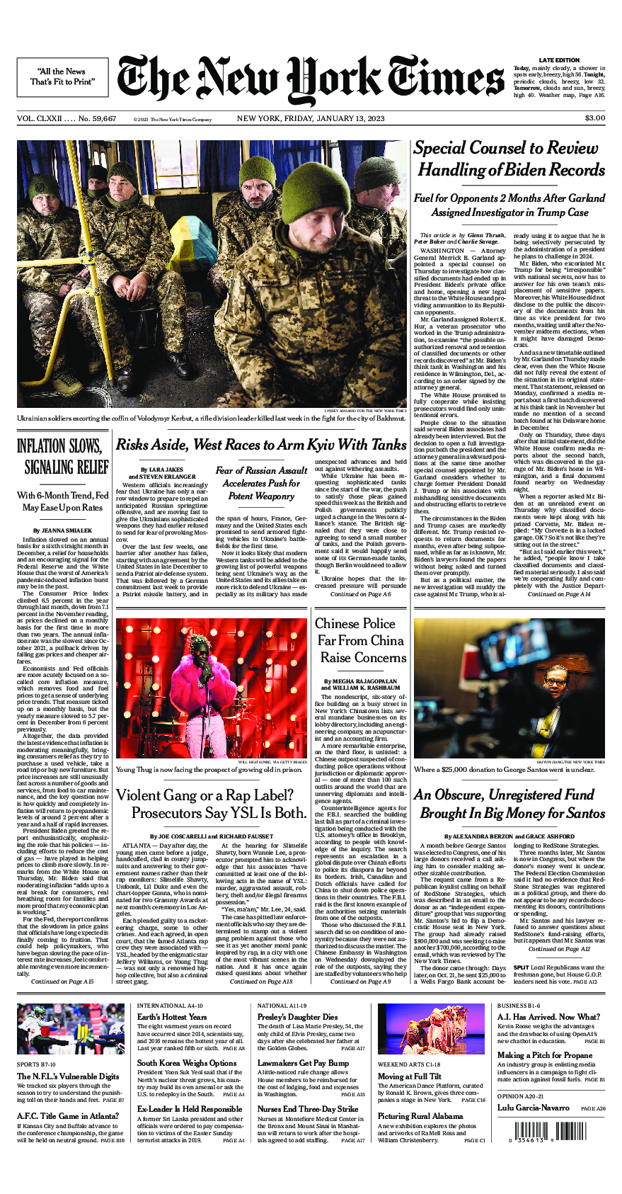 Prima-pagina-New-York-Times-del-2023-01-13