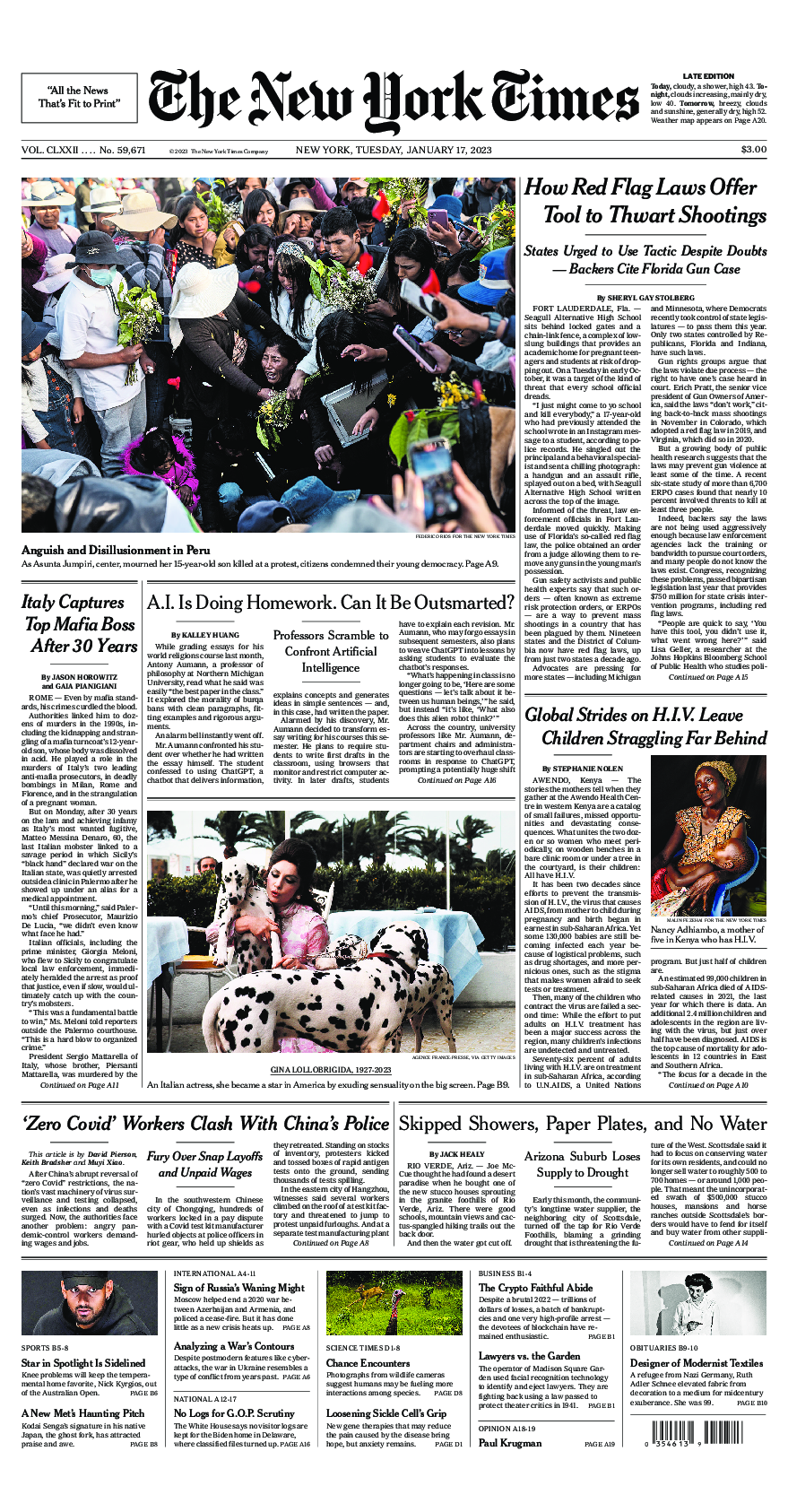 Prima-pagina-New-York-Times-del-2023-01-17