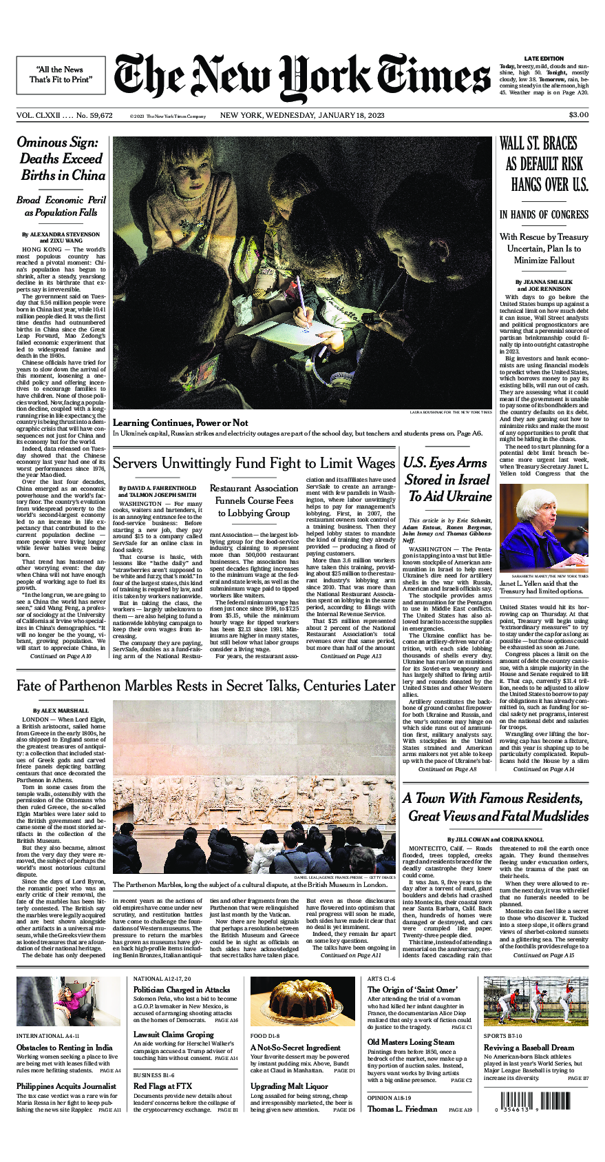 Prima-pagina-New-York-Times-del-2023-01-18