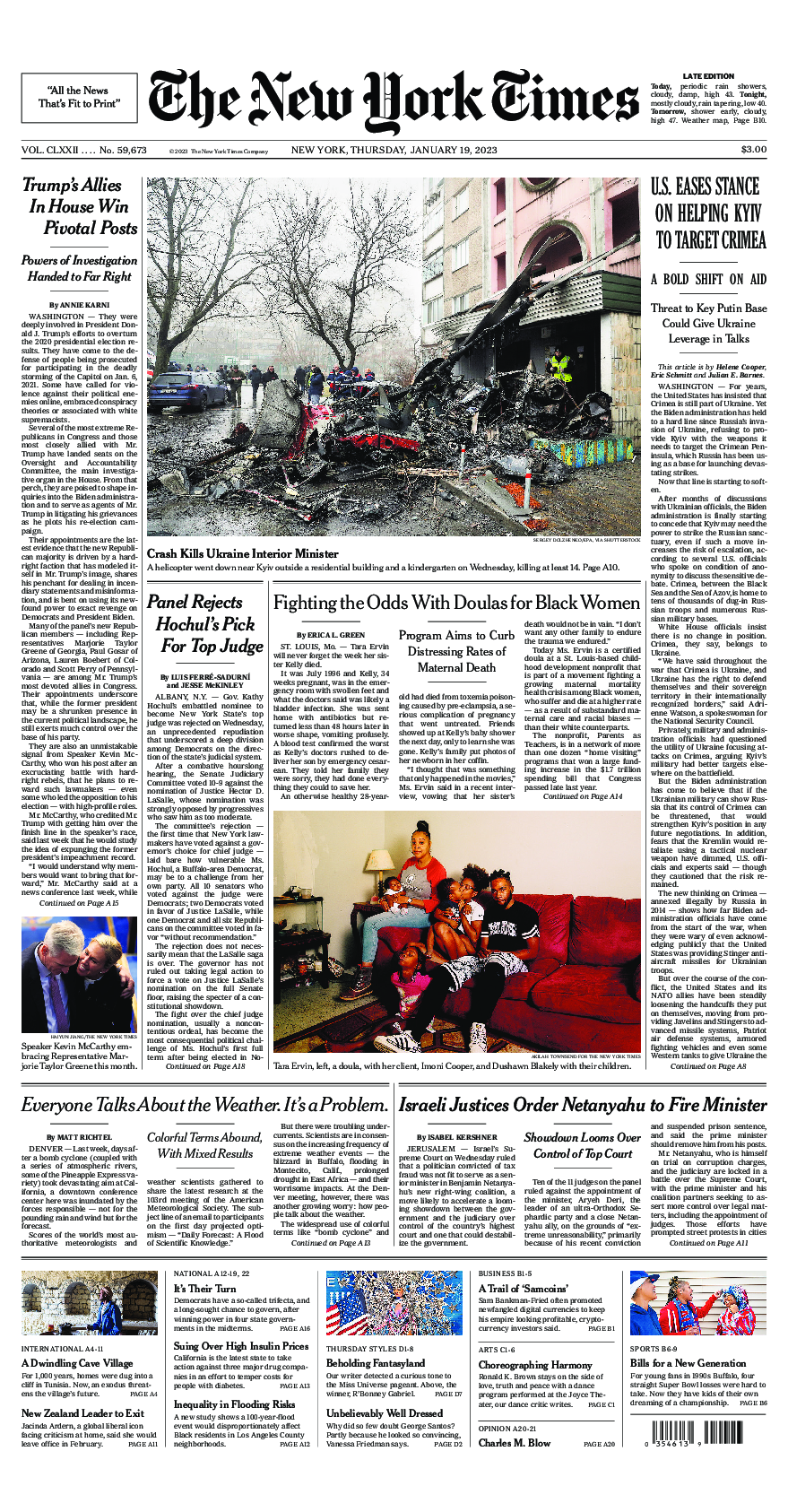 Prima-pagina-New-York-Times-del-2023-01-19