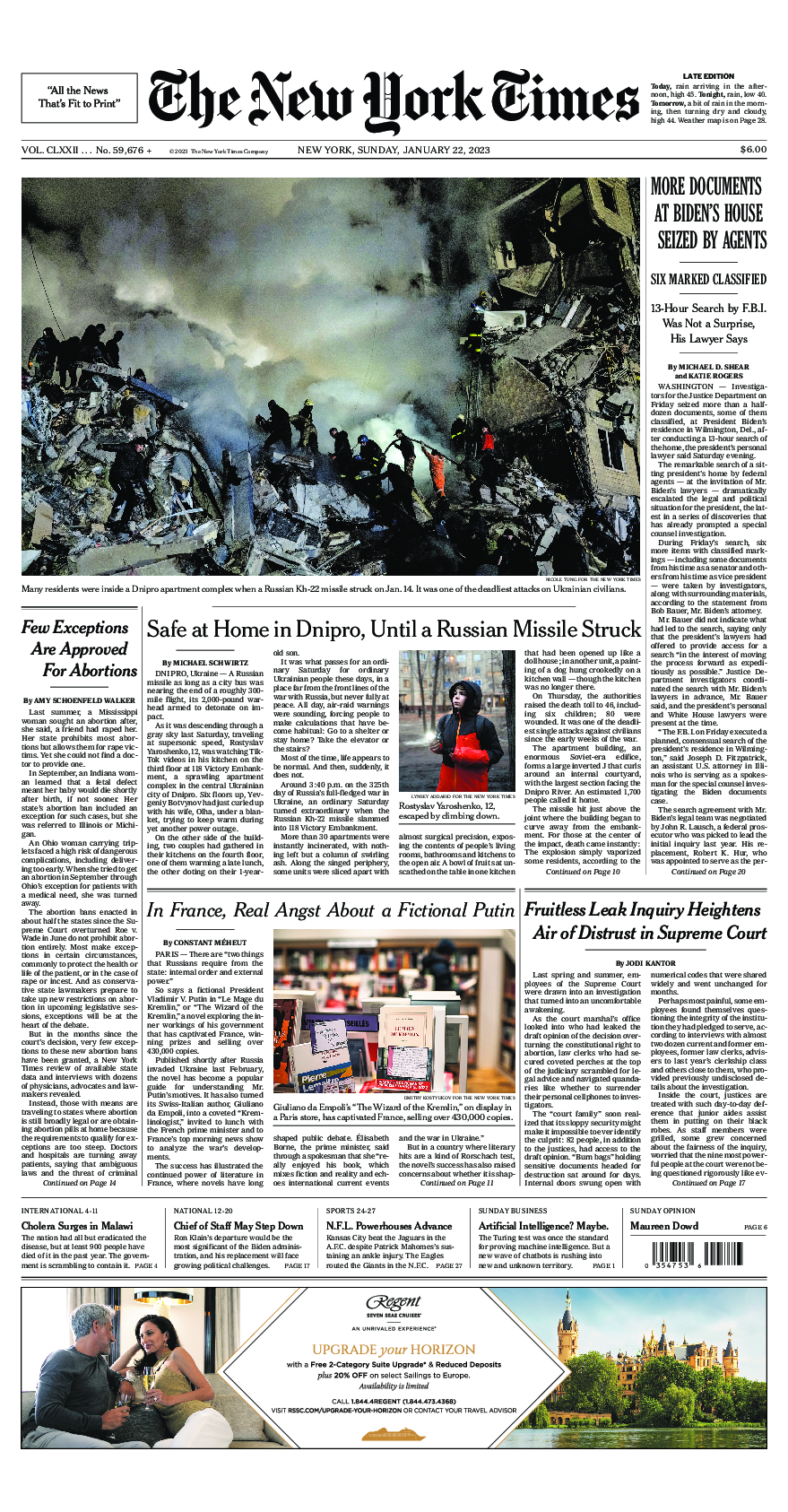 Prima-pagina-New-York-Times-del-2023-01-22