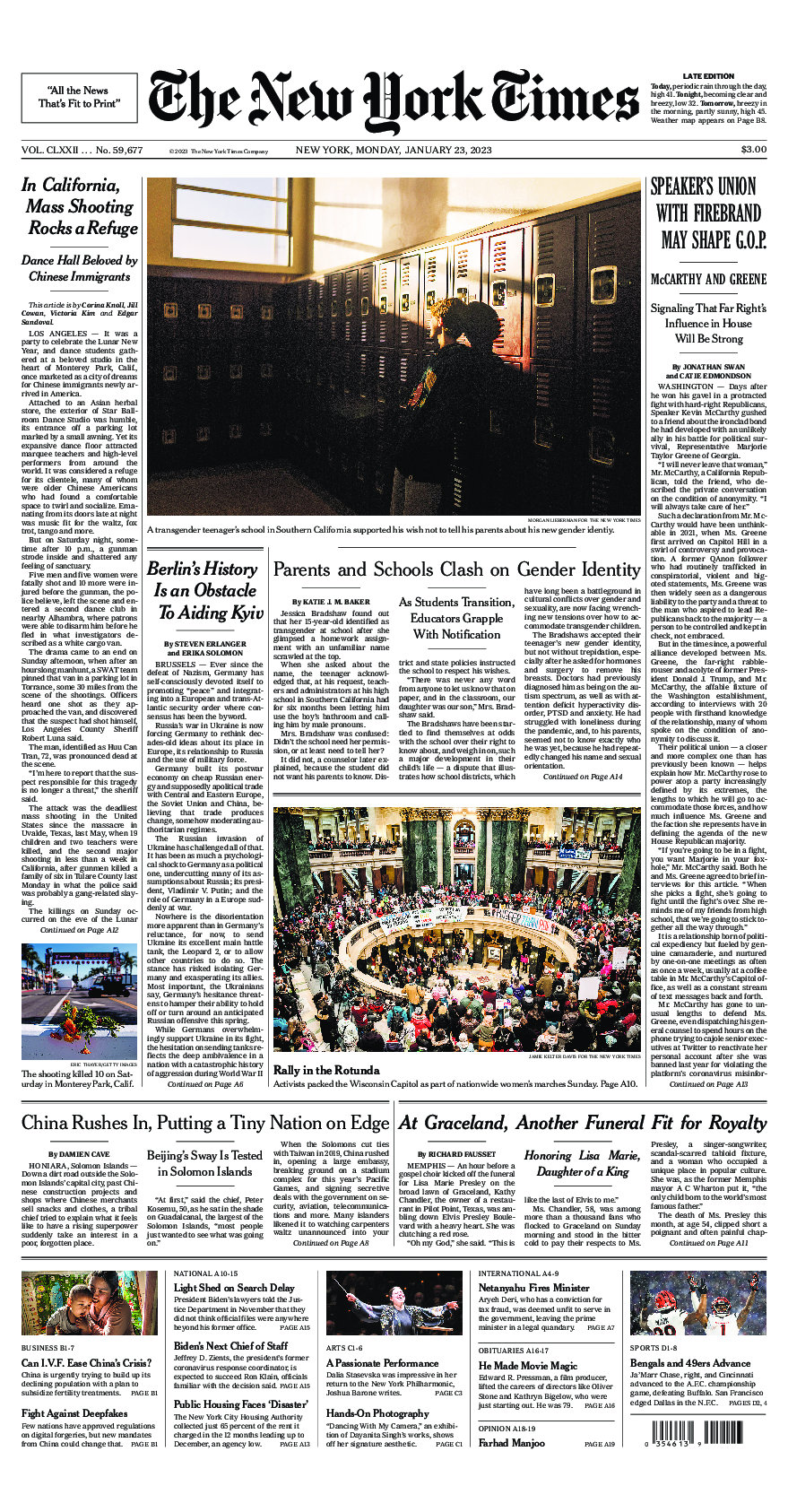 Prima-pagina-New-York-Times-del-2023-01-23