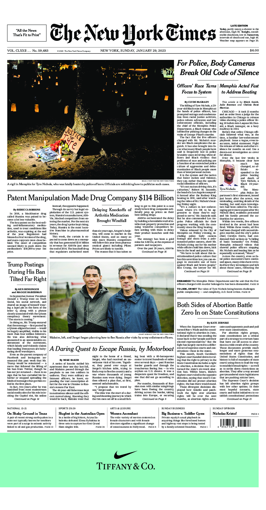 Prima-pagina-New-York-Times-del-2023-01-29