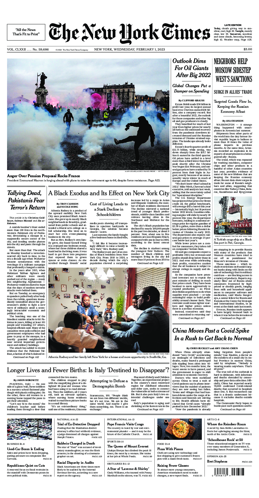 Prima-pagina-New-York-Times-del-2023-02-01