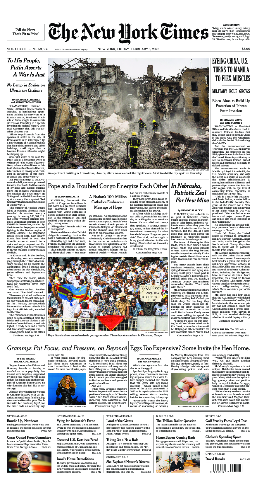 Prima-pagina-New-York-Times-del-2023-02-03