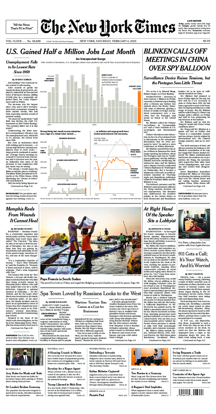 Prima-pagina-New-York-Times-del-2023-02-04