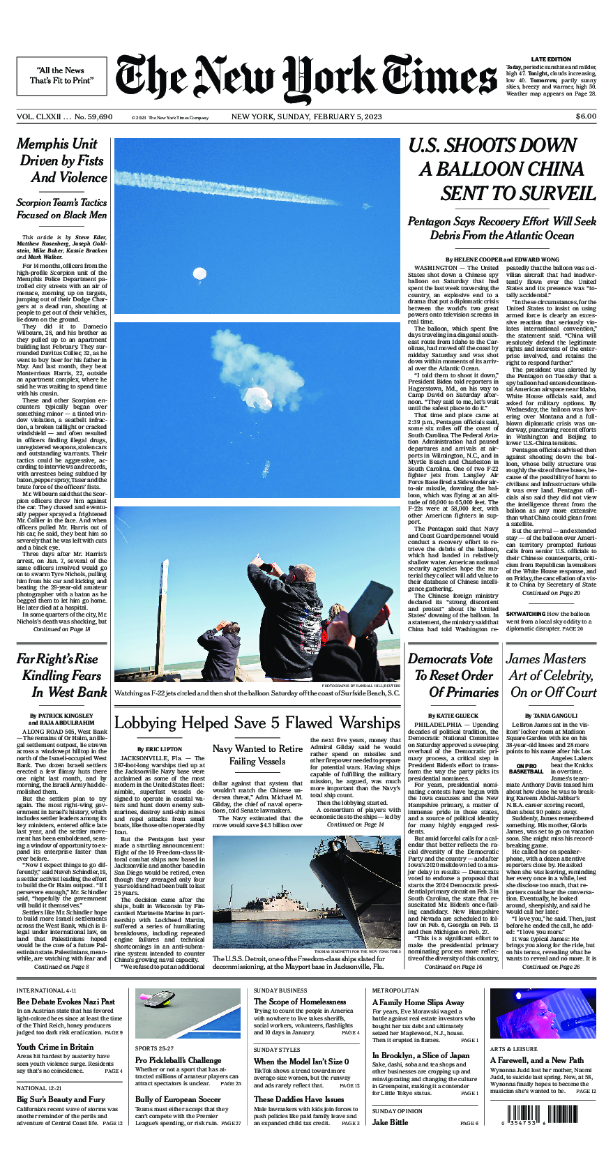 Prima-pagina-New-York-Times-del-2023-02-05