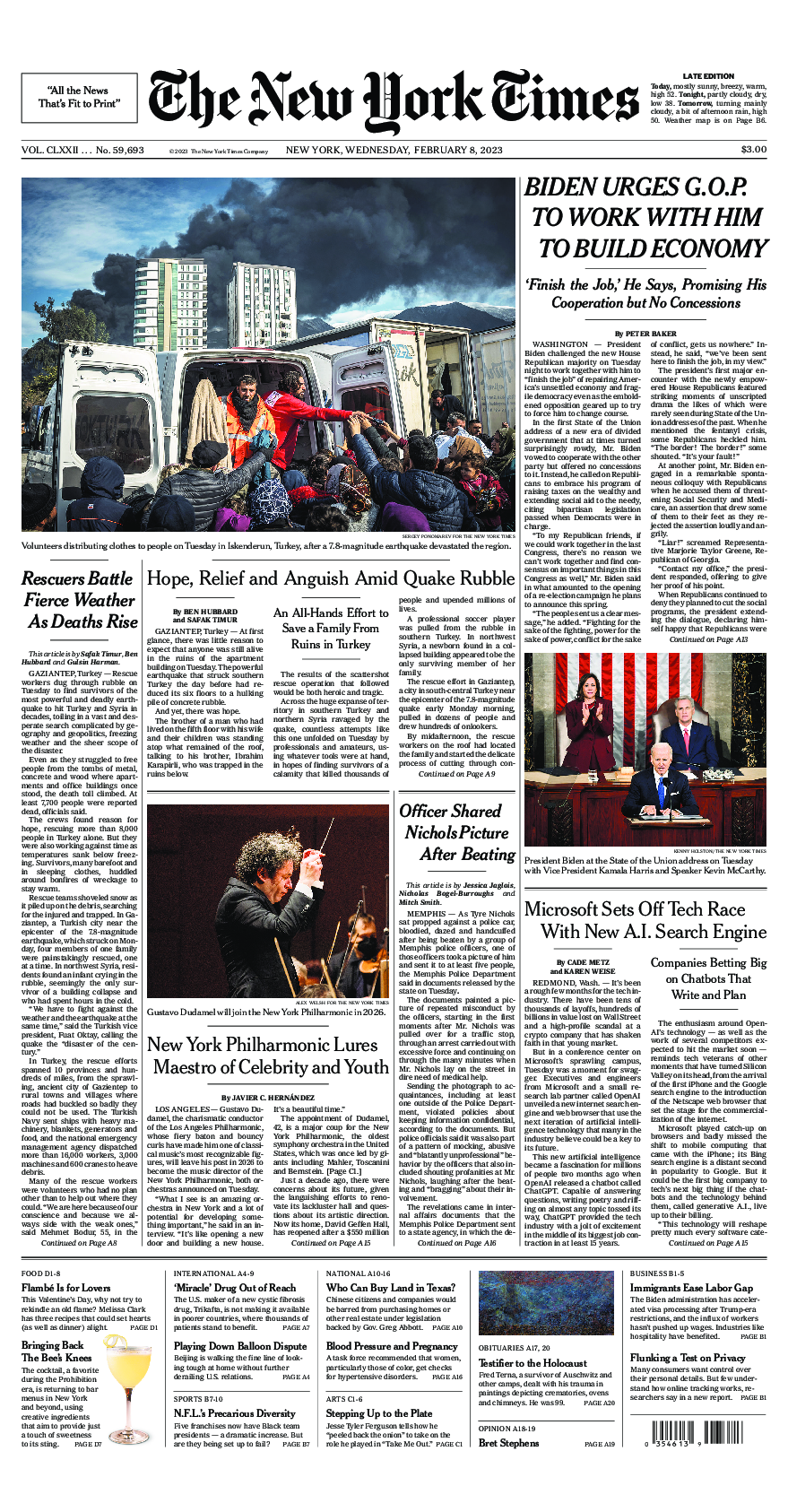 Prima-pagina-New-York-Times-del-2023-02-08