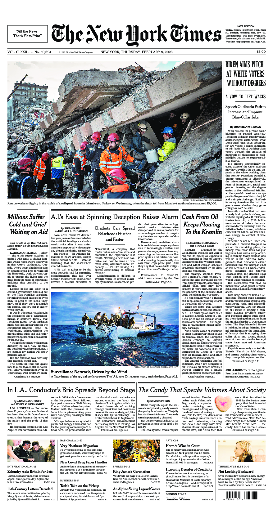 Prima-pagina-New-York-Times-del-2023-02-09