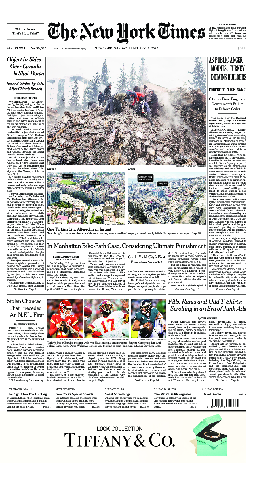 Prima-pagina-New-York-Times-del-2023-02-12