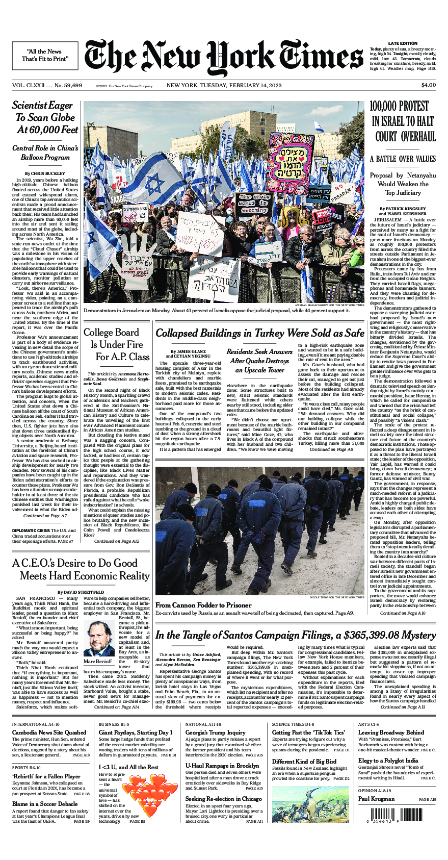 Prima-pagina-New-York-Times-del-2023-02-14