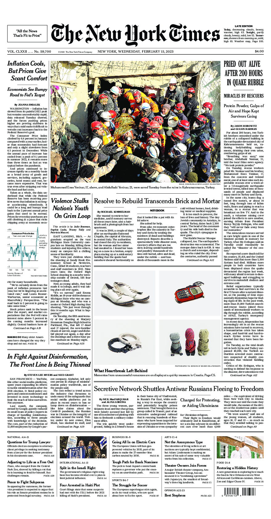 Prima-pagina-New-York-Times-del-2023-02-15