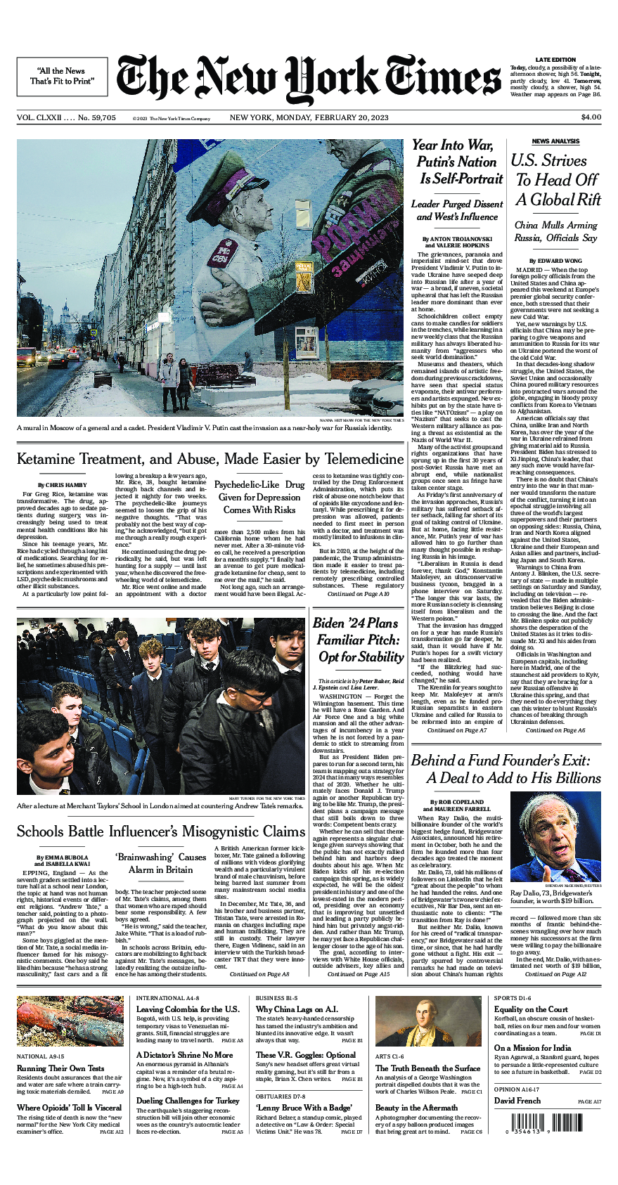 Prima-pagina-New-York-Times-del-2023-02-20