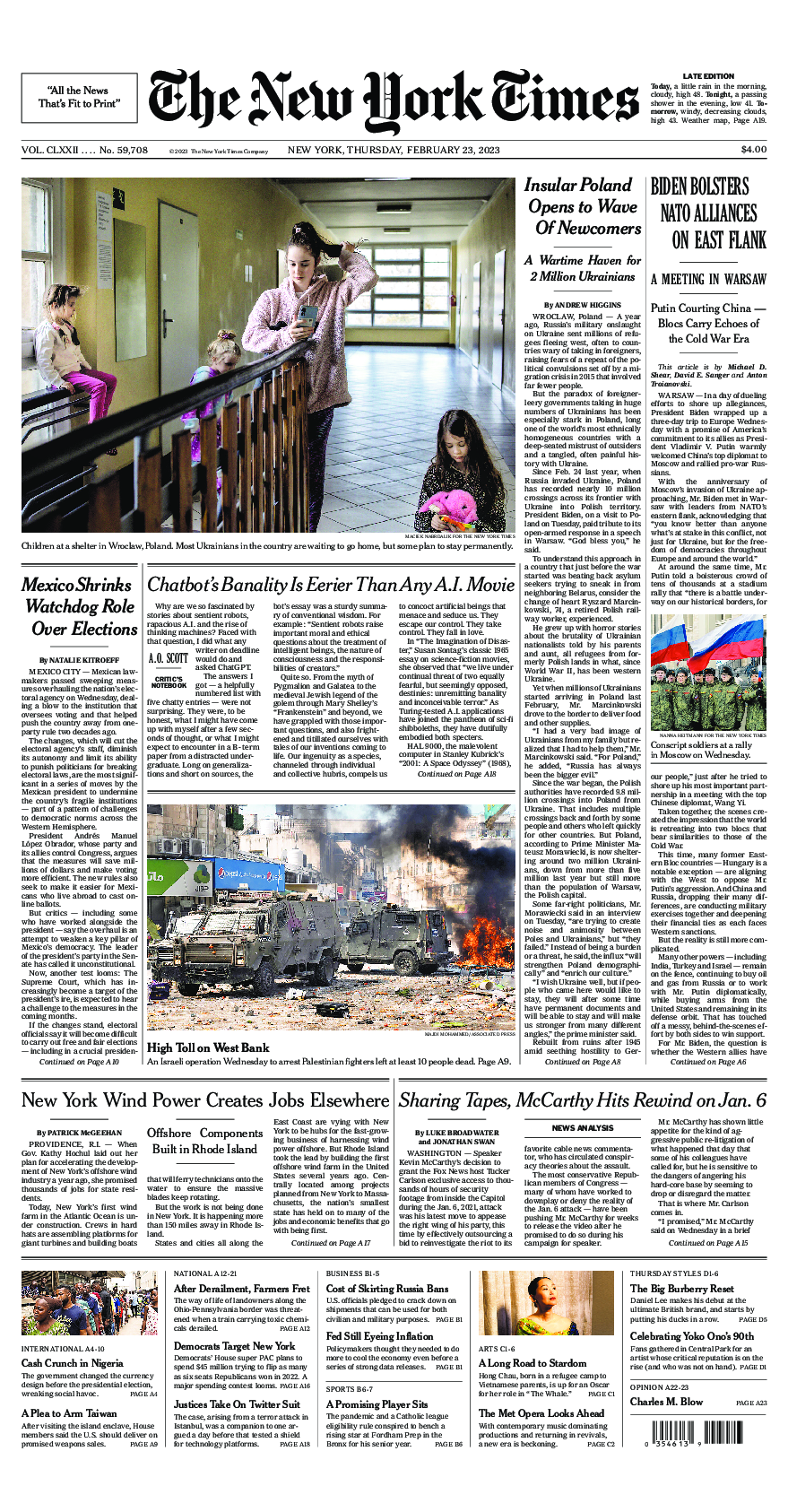 Prima-pagina-New-York-Times-del-2023-02-23