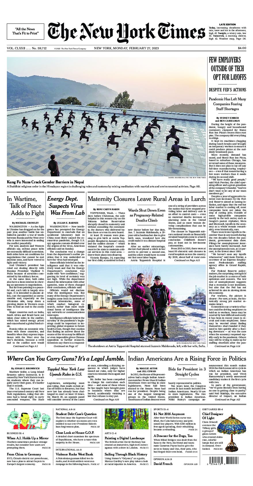 Prima-pagina-New-York-Times-del-2023-02-27