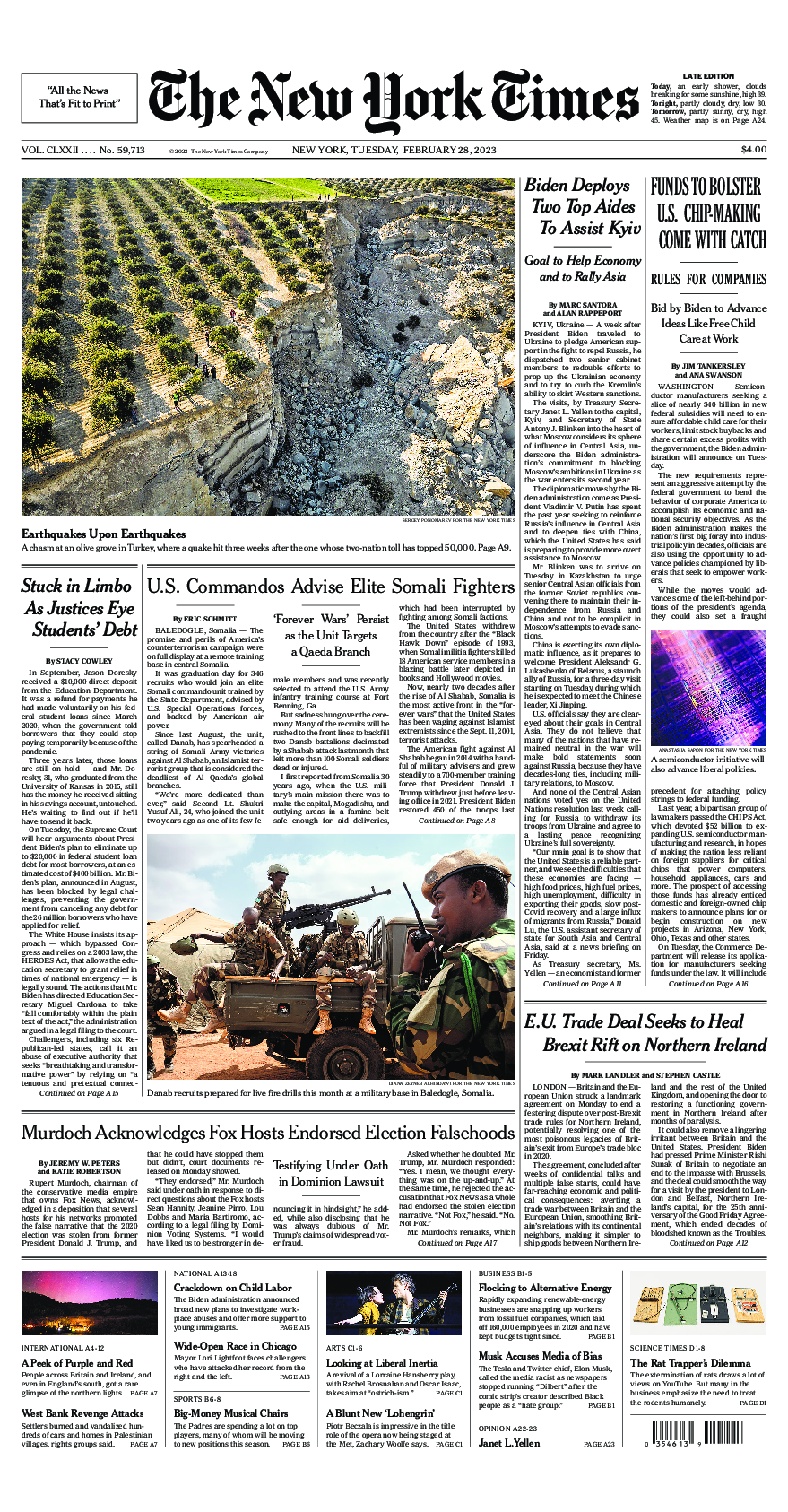 Prima-pagina-New-York-Times-del-2023-02-28