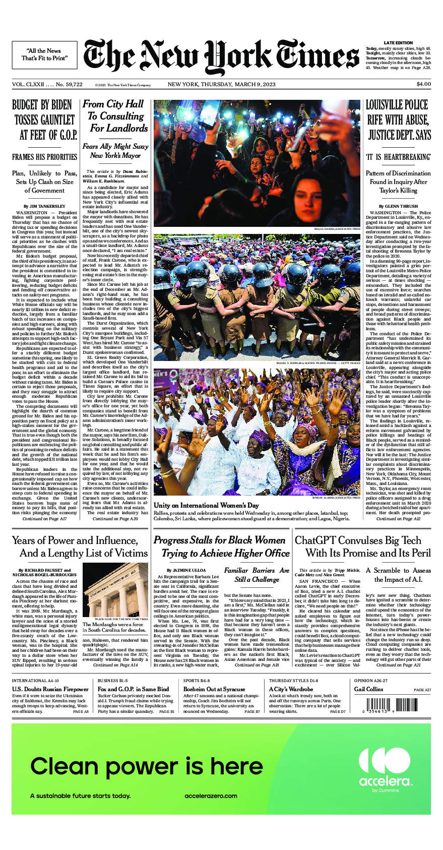 Prima-pagina-New-York-Times-del-2023-03-09