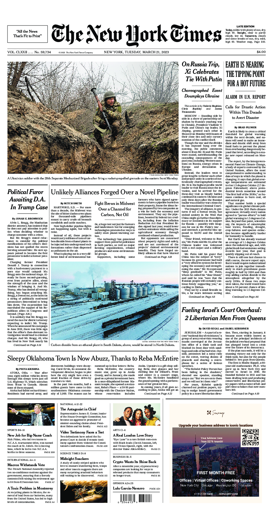 Prima-pagina-New-York-Times-del-2023-03-21