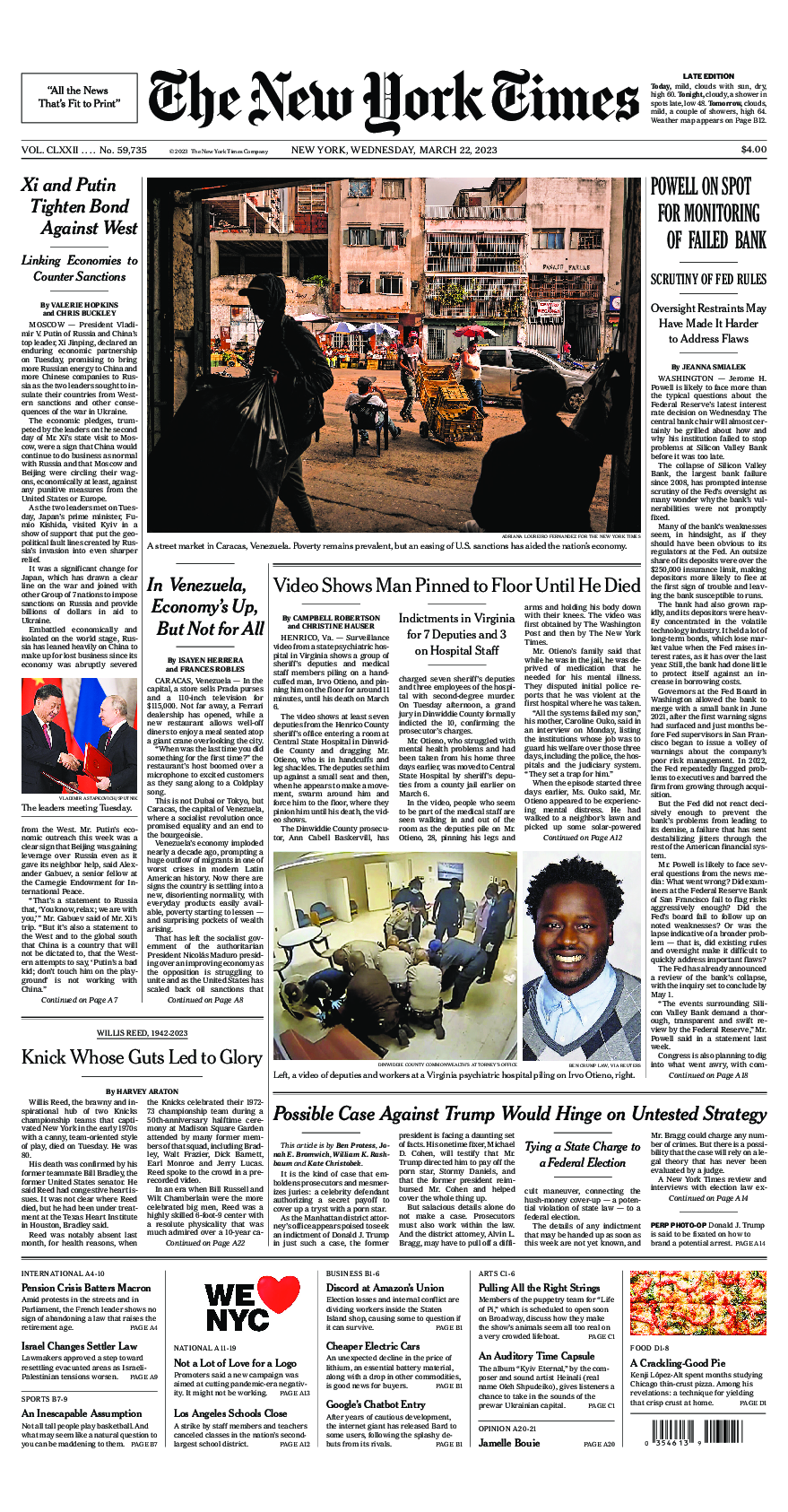 Prima-pagina-New-York-Times-del-2023-03-22