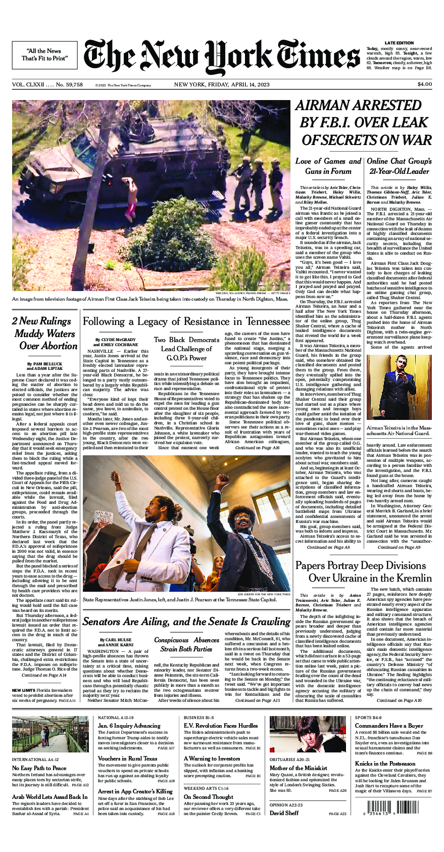 Prima-pagina-New-York-Times-del-2023-04-14