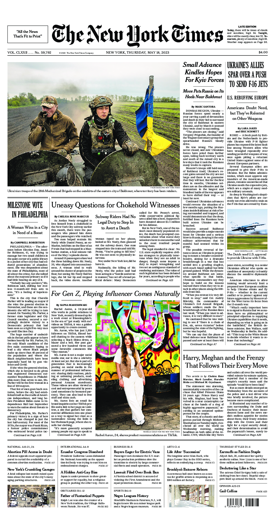 Prima-pagina-New-York-Times-del-2023-05-18