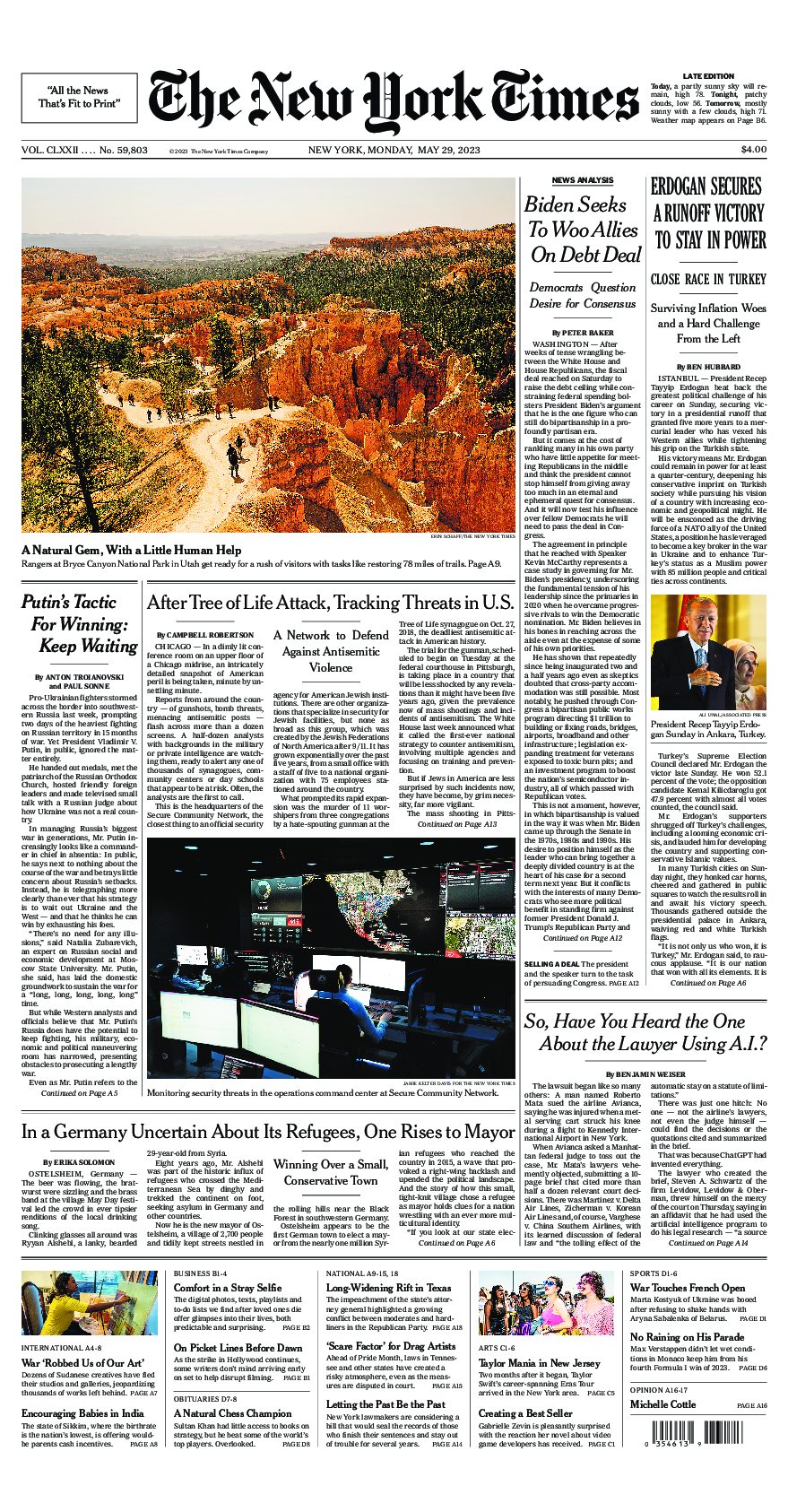 Prima-pagina-New-York-Times-del-2023-05-29