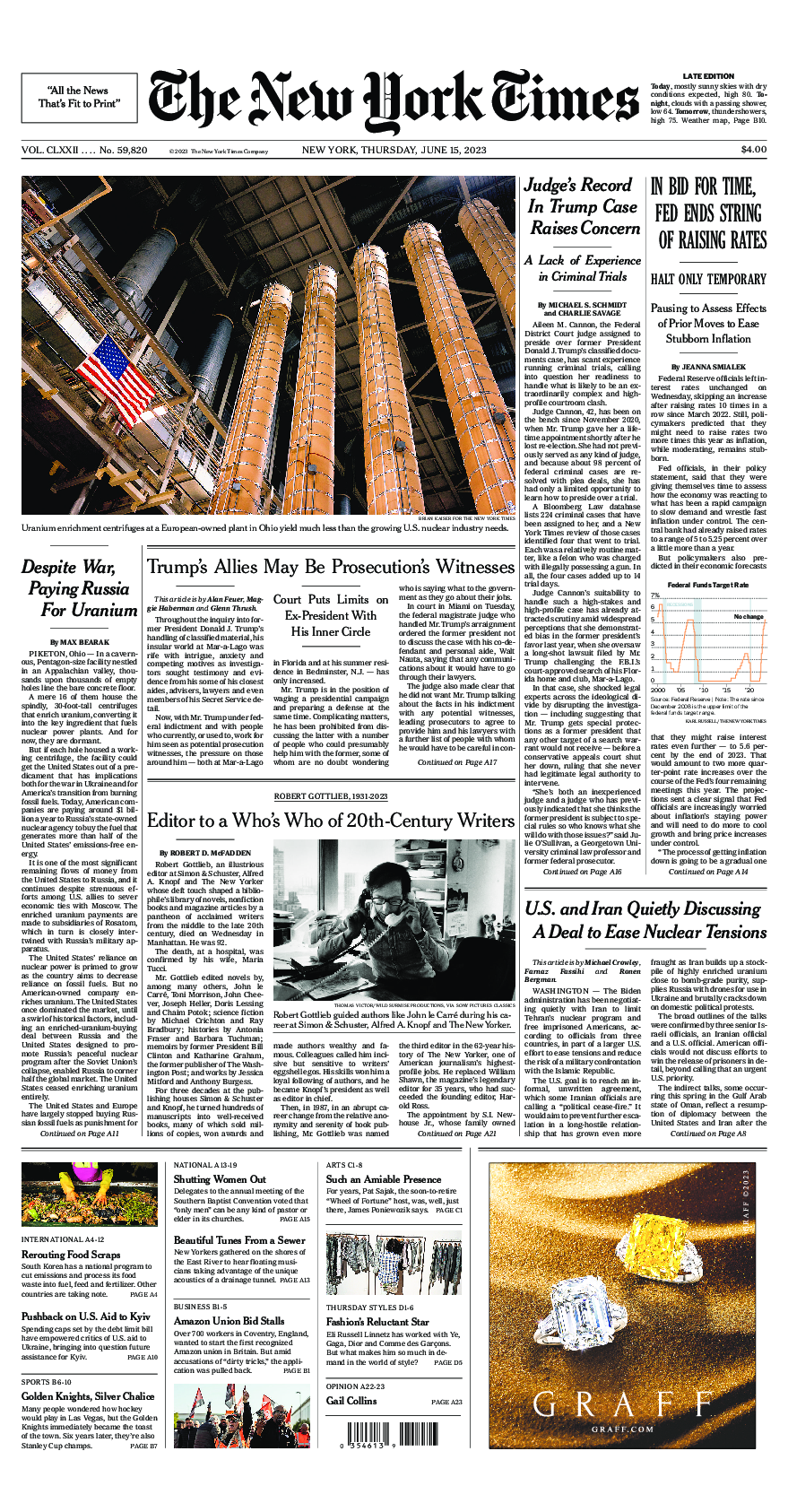 Prima-pagina-New-York-Times-del-2023-06-15