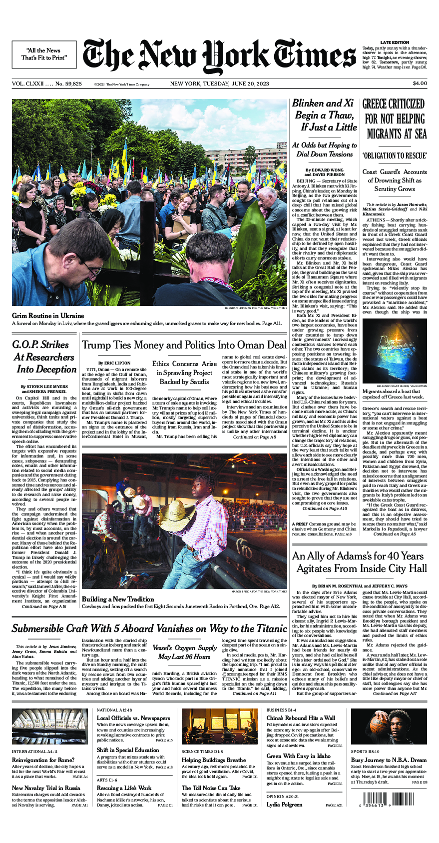 Prima-pagina-New-York-Times-del-2023-06-20