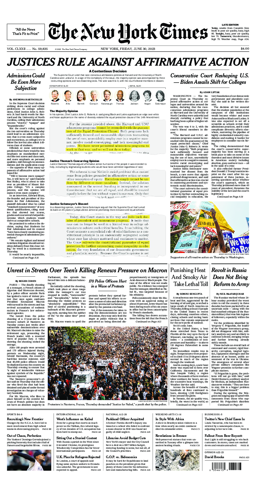 Prima-pagina-New-York-Times-del-2023-06-30