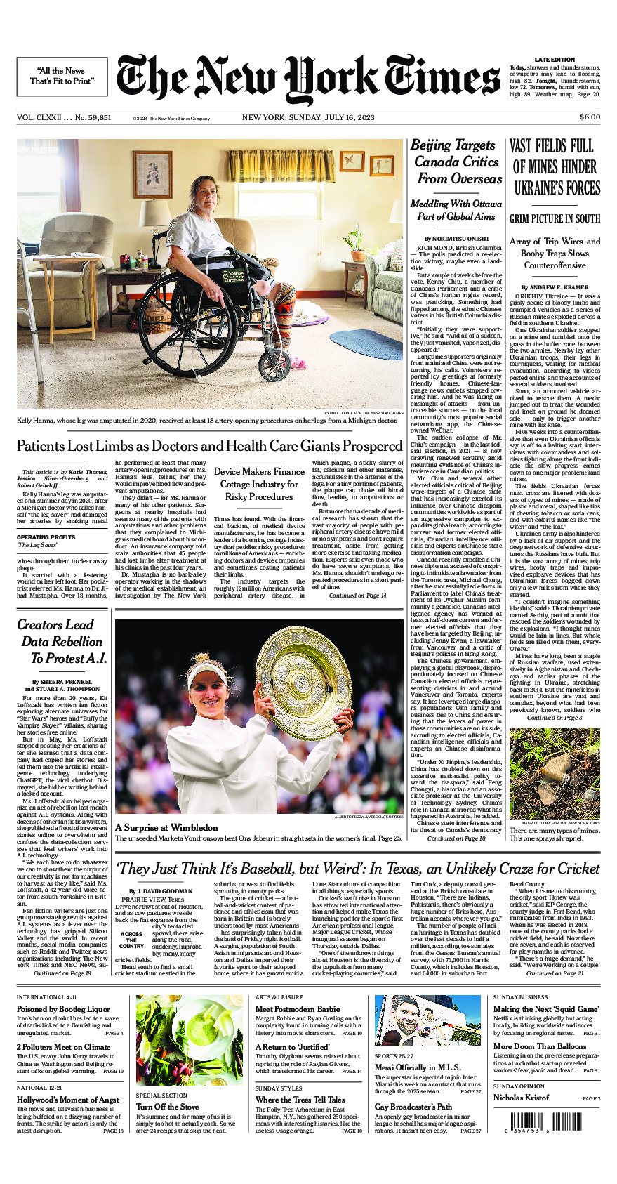 Prima-pagina-New-York-Times-del-2023-07-16