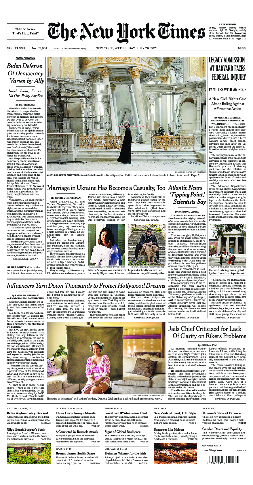 Prima-pagina-New-York-Times-del-2023-07-26