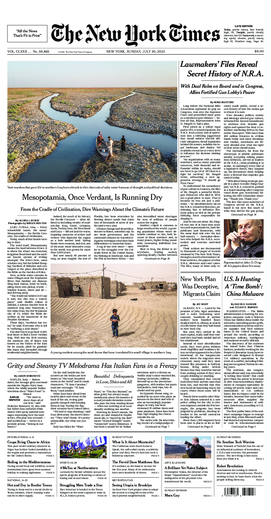 Prima-pagina-New-York-Times-del-2023-07-30