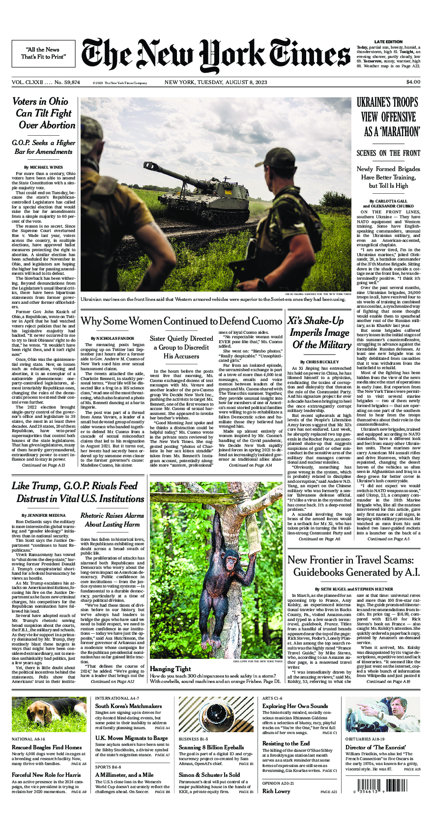 Prima-pagina-New-York-Times-del-2023-08-08