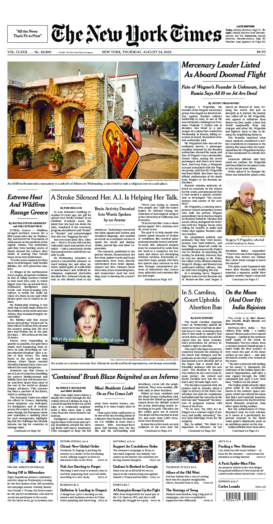 Prima-pagina-New-York-Times-del-2023-08-24