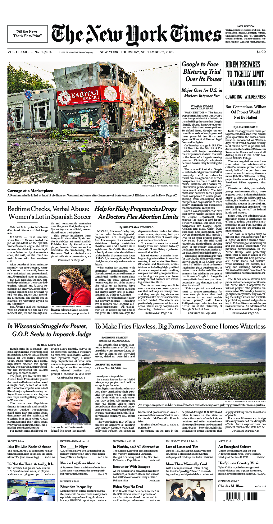 Prima-pagina-New-York-Times-del-2023-09-07