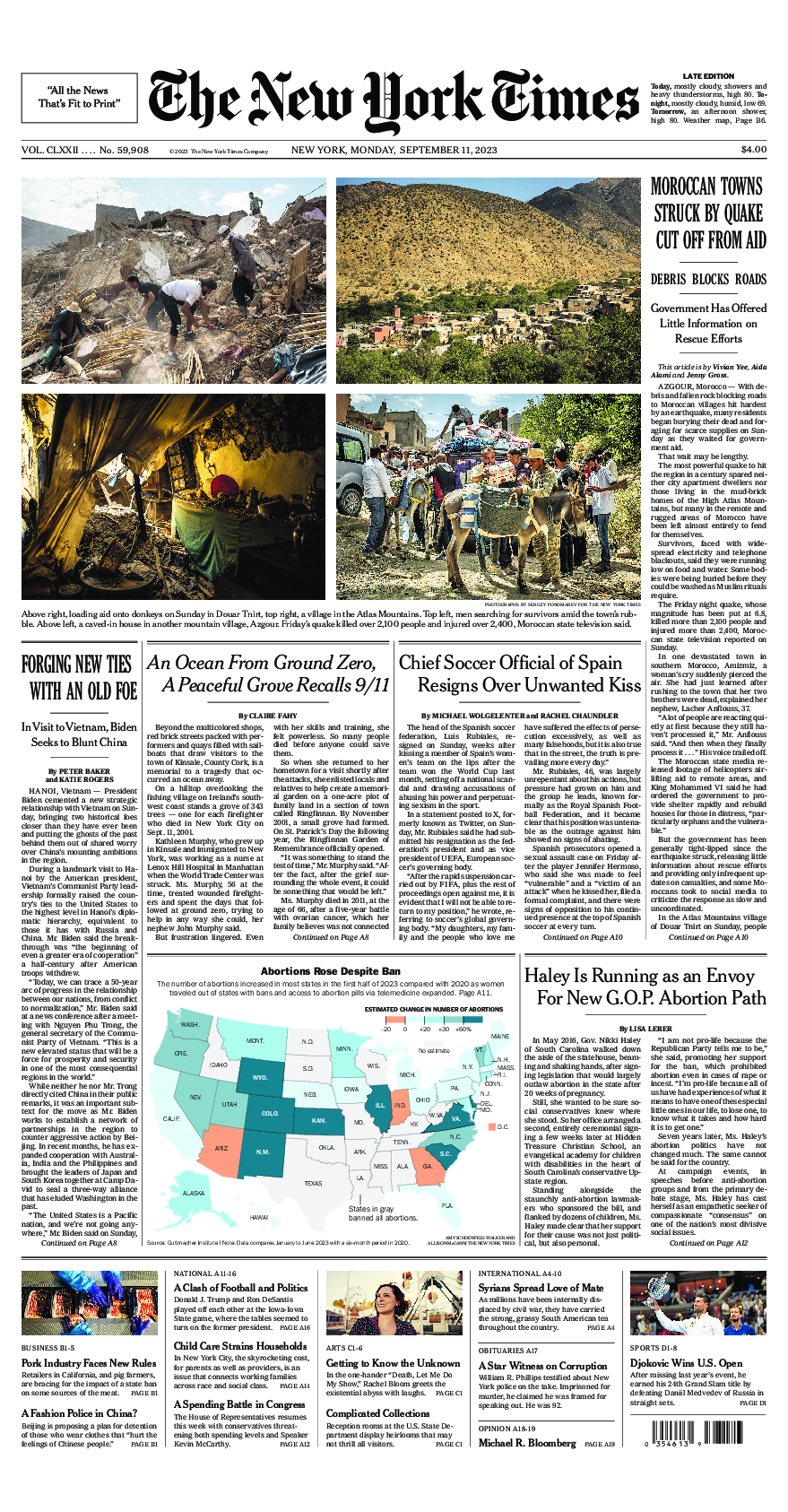 Prima-pagina-New-York-Times-del-2023-09-11