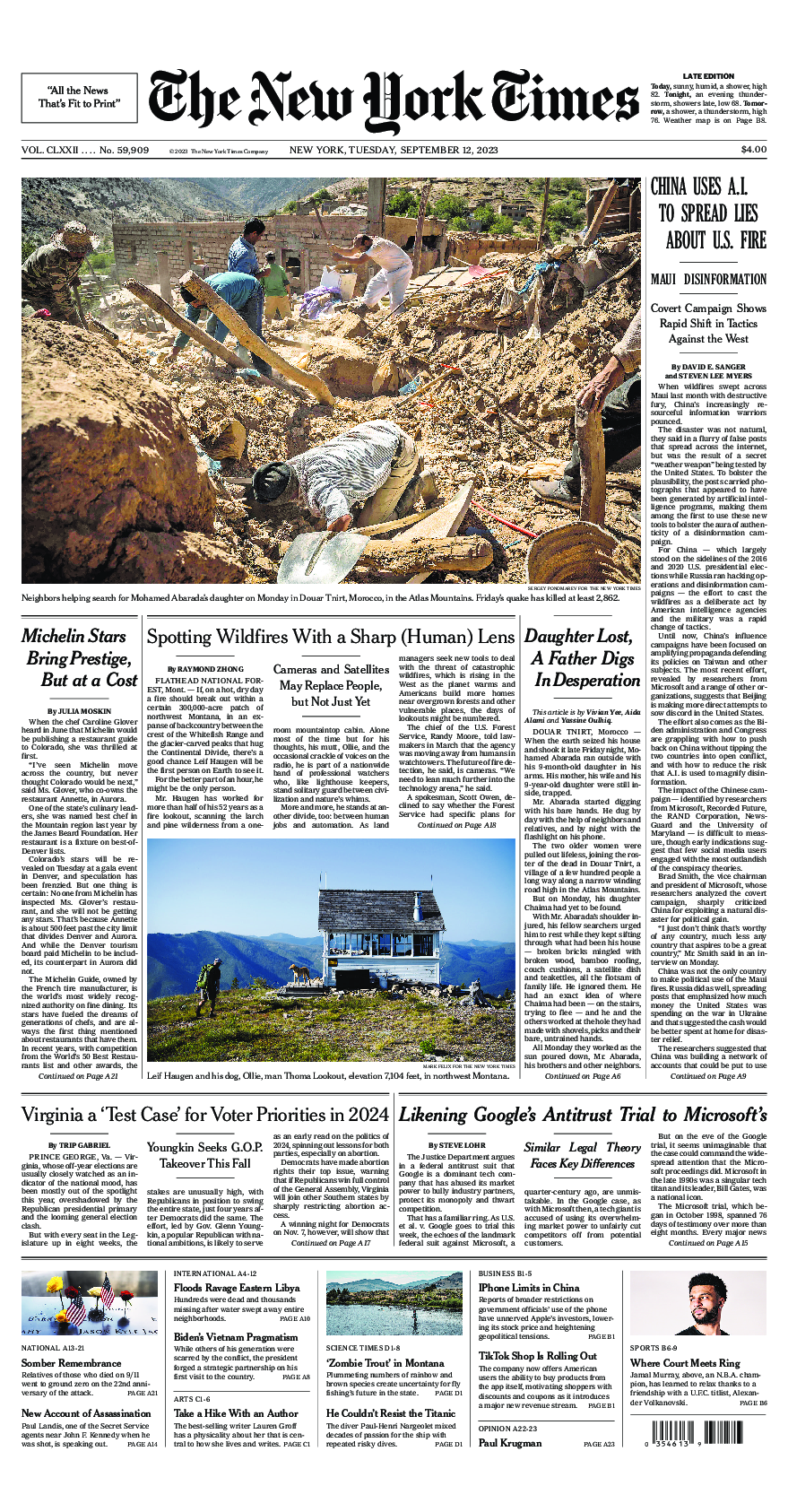 Prima-pagina-New-York-Times-del-2023-09-12