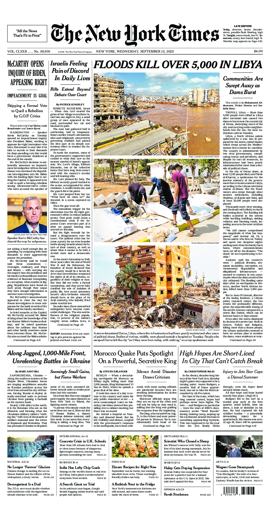 Prima-pagina-New-York-Times-del-2023-09-13