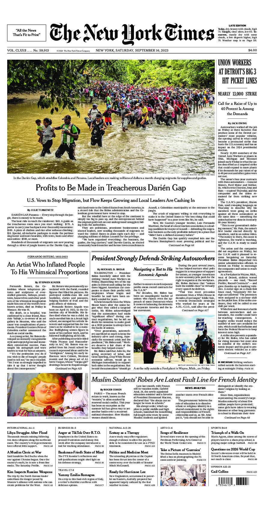 Prima-pagina-New-York-Times-del-2023-09-16