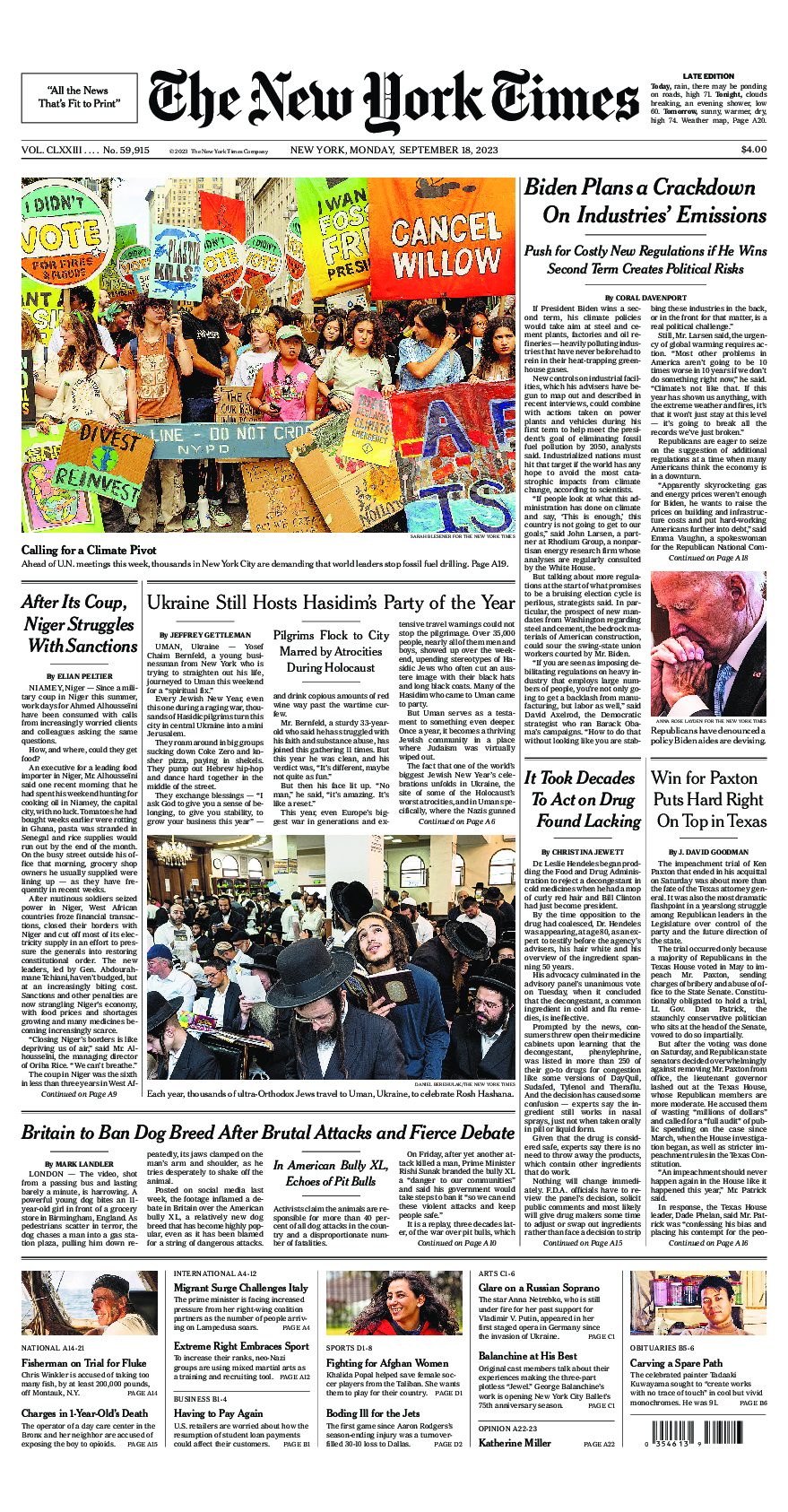 Prima-pagina-New-York-Times-del-2023-09-18