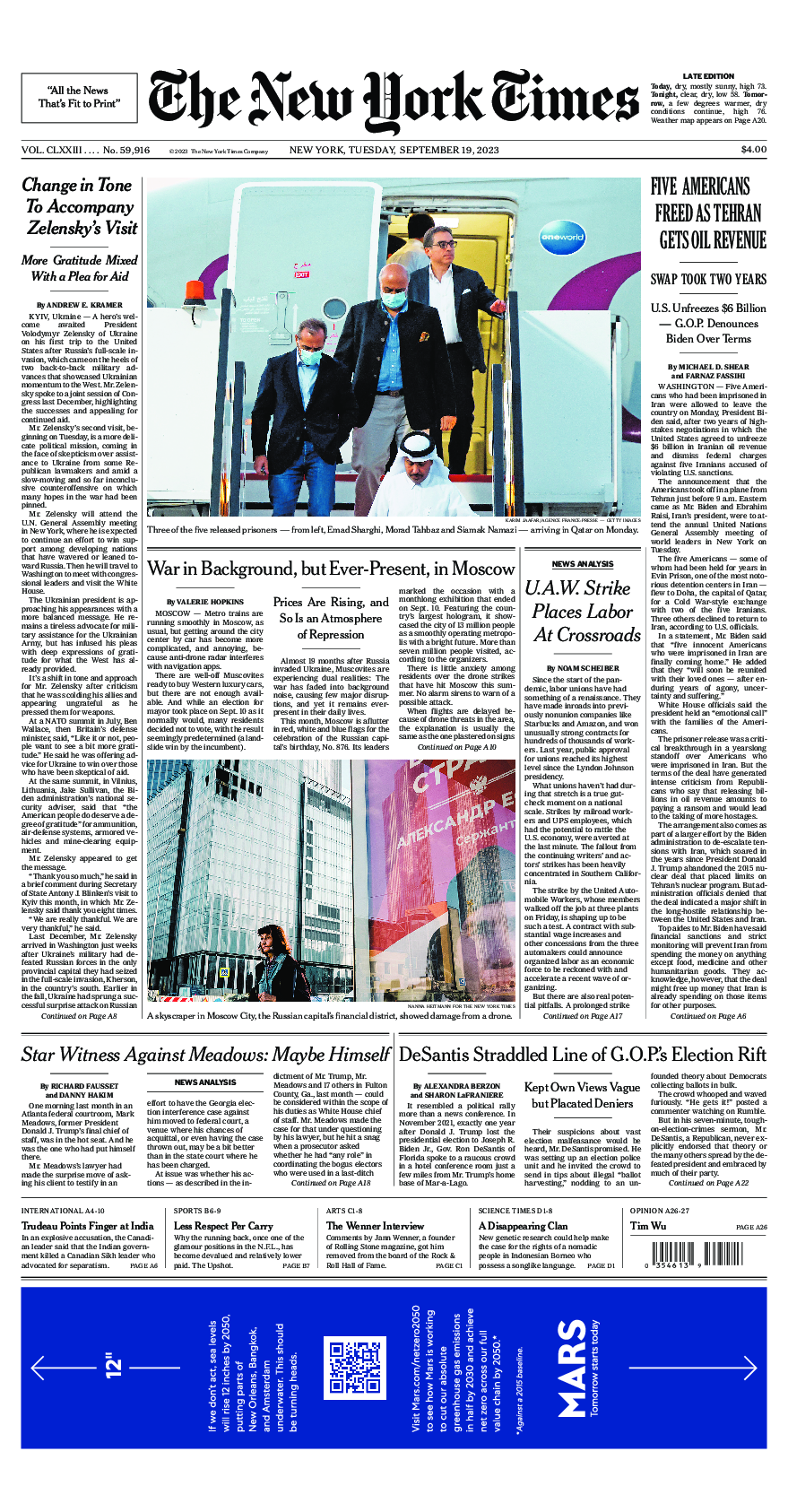 Prima-pagina-New-York-Times-del-2023-09-19