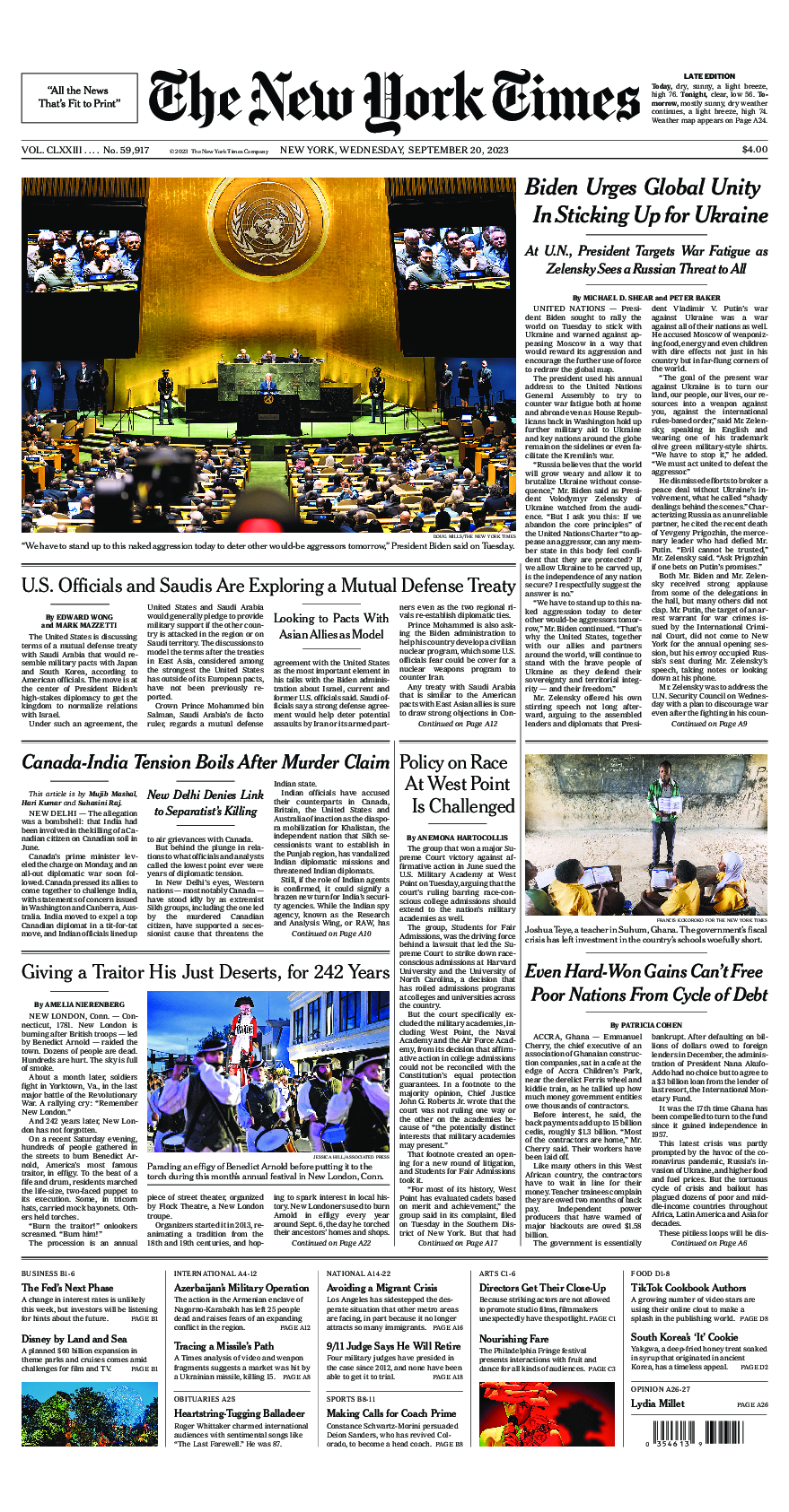 Prima-pagina-New-York-Times-del-2023-09-20