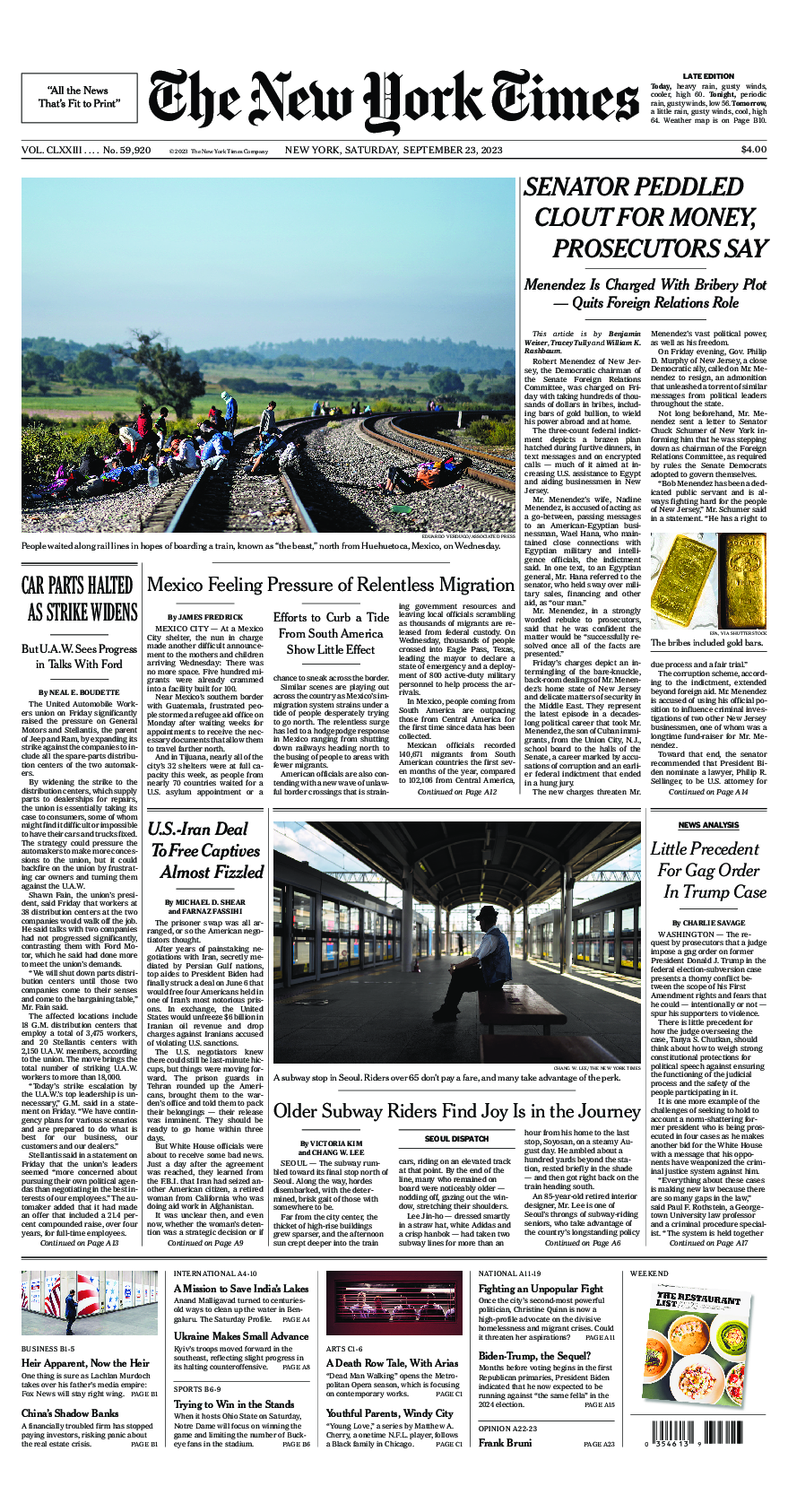 Prima-pagina-New-York-Times-del-2023-09-23