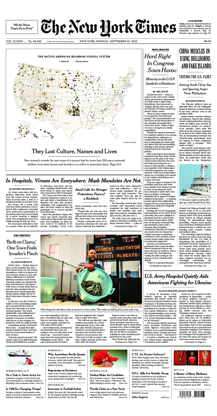 Prima-pagina-New-York-Times-del-2023-09-25